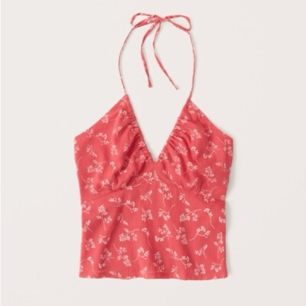 Abercrombie & Fitch Deep V neck Halter Cami S Small Pink floral cropped tank